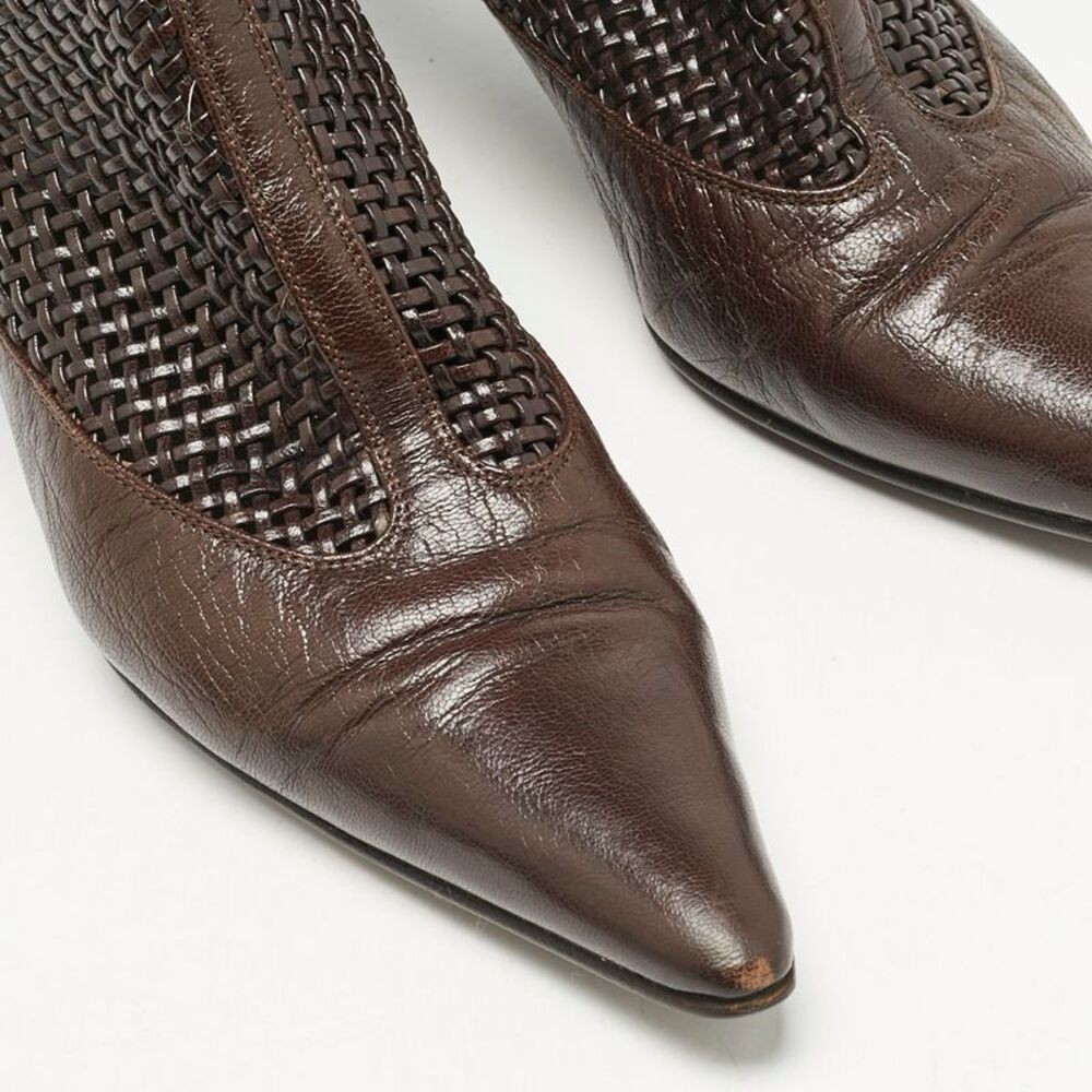 Bottega Veneta Dark Brown Woven Leather Zipped Knee Length Boots Size 39.5 - Picture 7 of 7